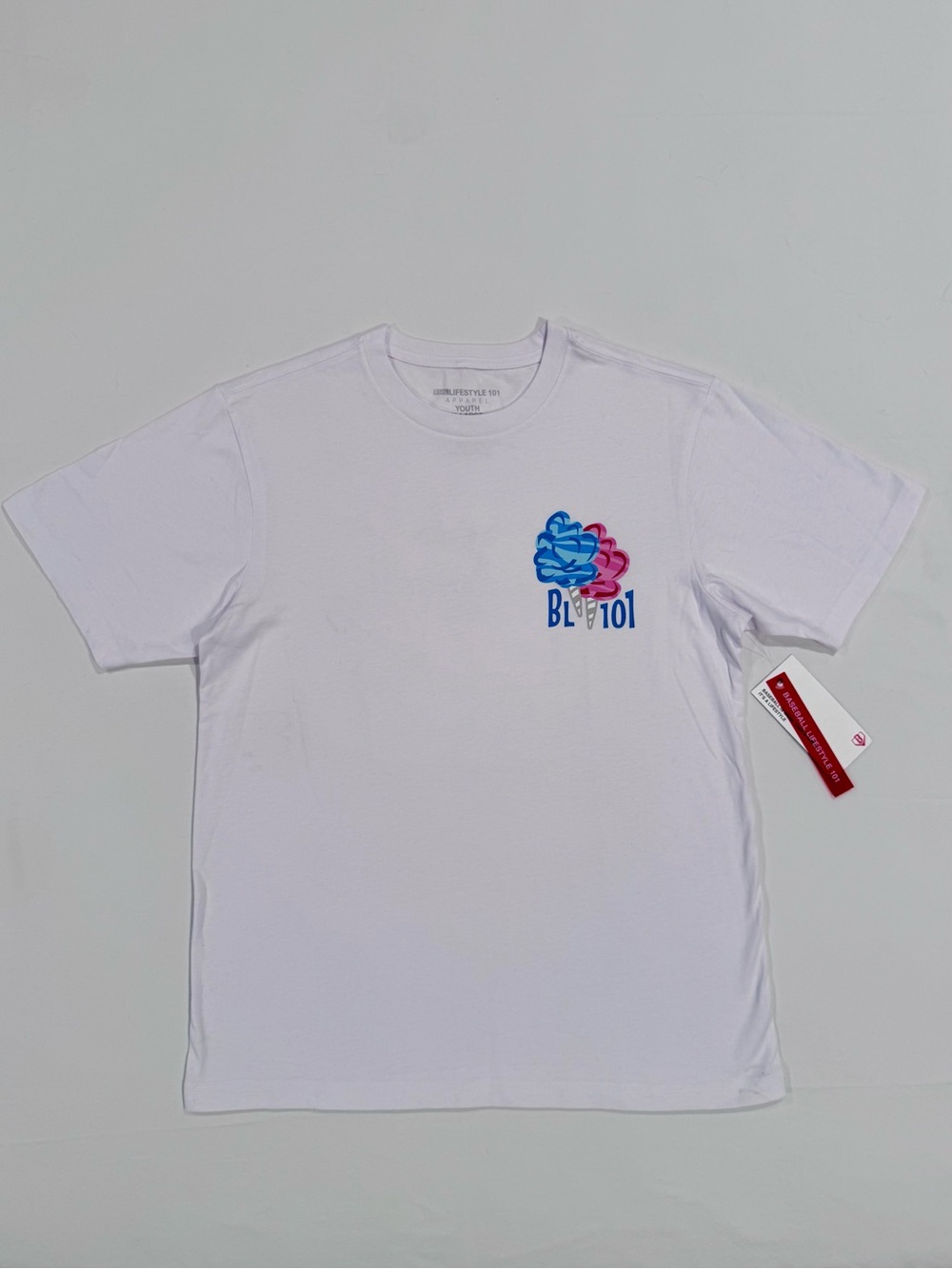 New Baseball Lifestyle 101 Home Run Sugar Tee Boys XL Cotton Candy White Summer